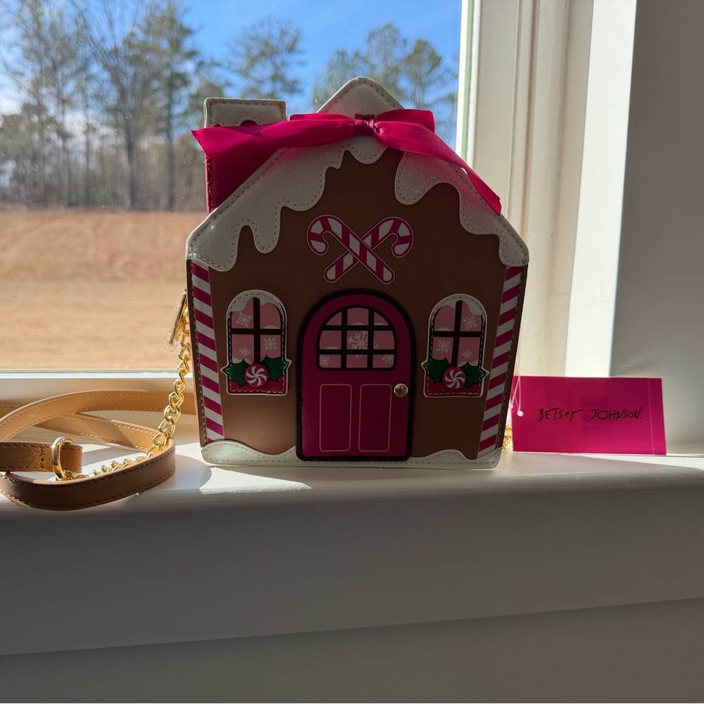Betsey Johnson Gingerbread House Mini Bag with Pink and Brown